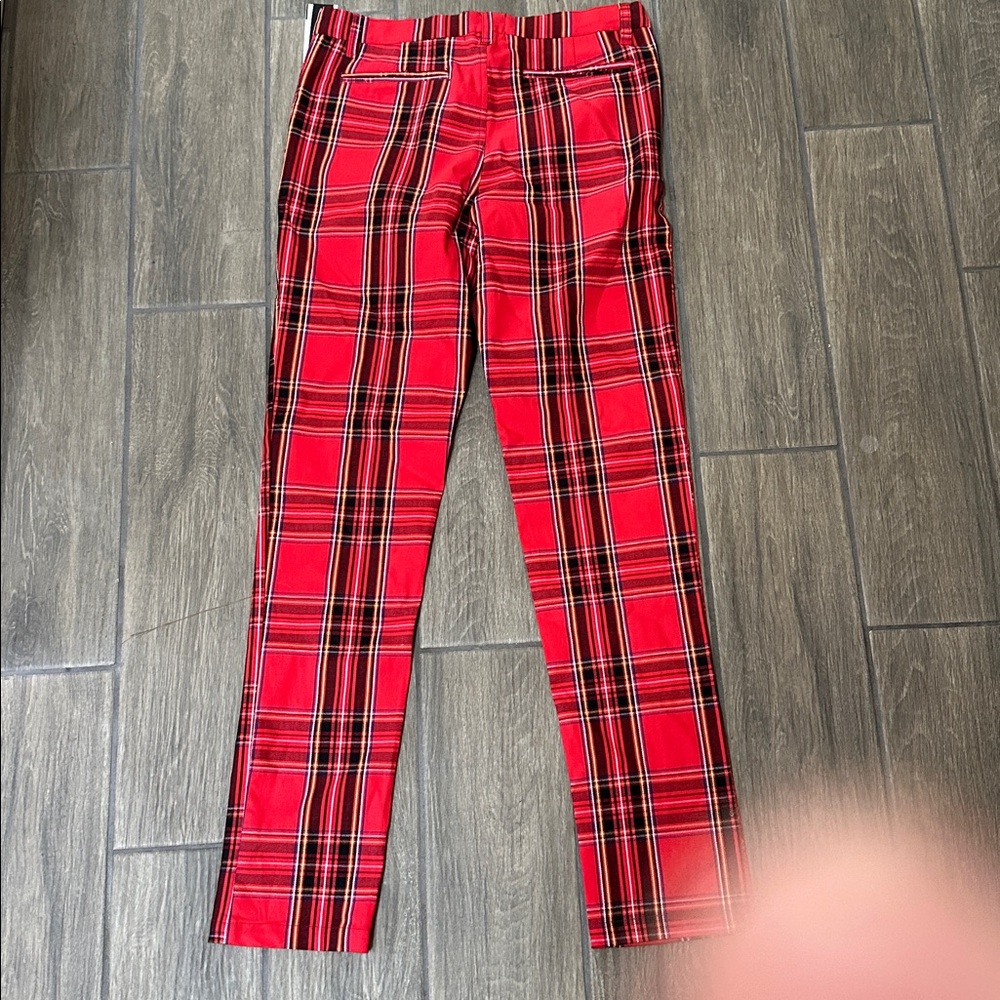 Chic Red Plaid Women's Straight Leg Pants - Picture 7 of 9